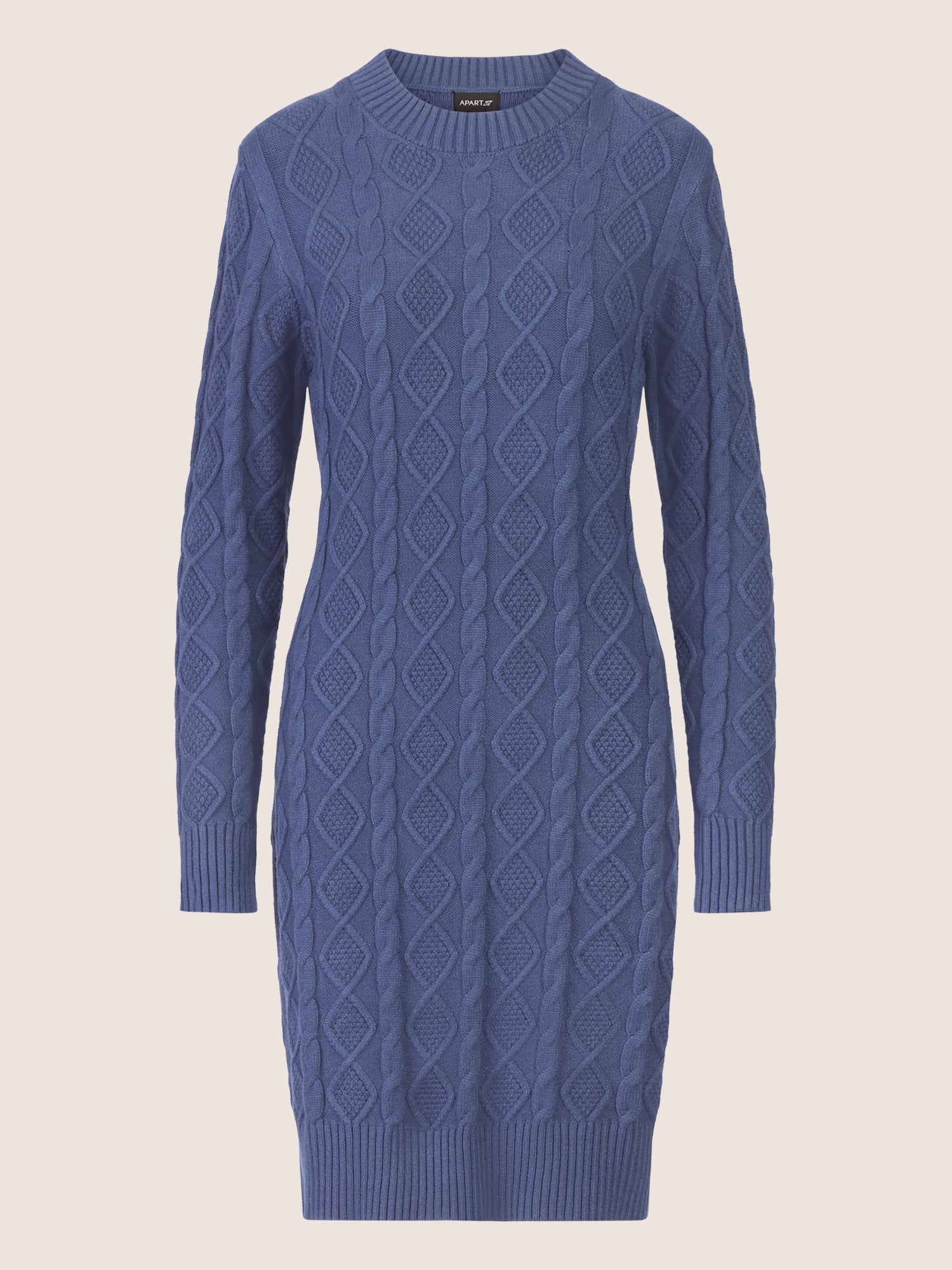 APART Strickkleid mit Strukturmuster und Rundhalsausschnitt | mittelblau