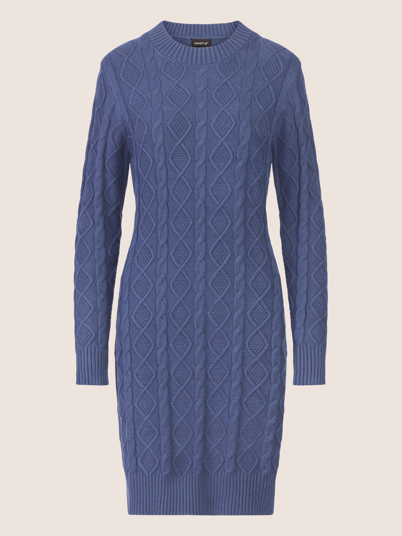 APART Strickkleid mit Strukturmuster und Rundhalsausschnitt | mittelblau