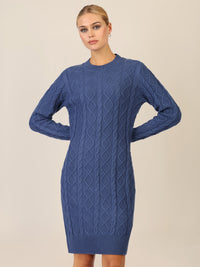 APART Strickkleid mit Strukturmuster und Rundhalsausschnitt | mittelblau