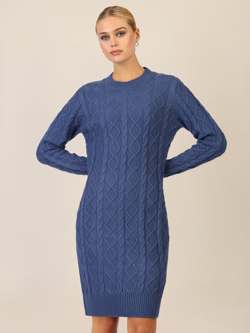 APART Strickkleid mit Strukturmuster und Rundhalsausschnitt | mittelblau
