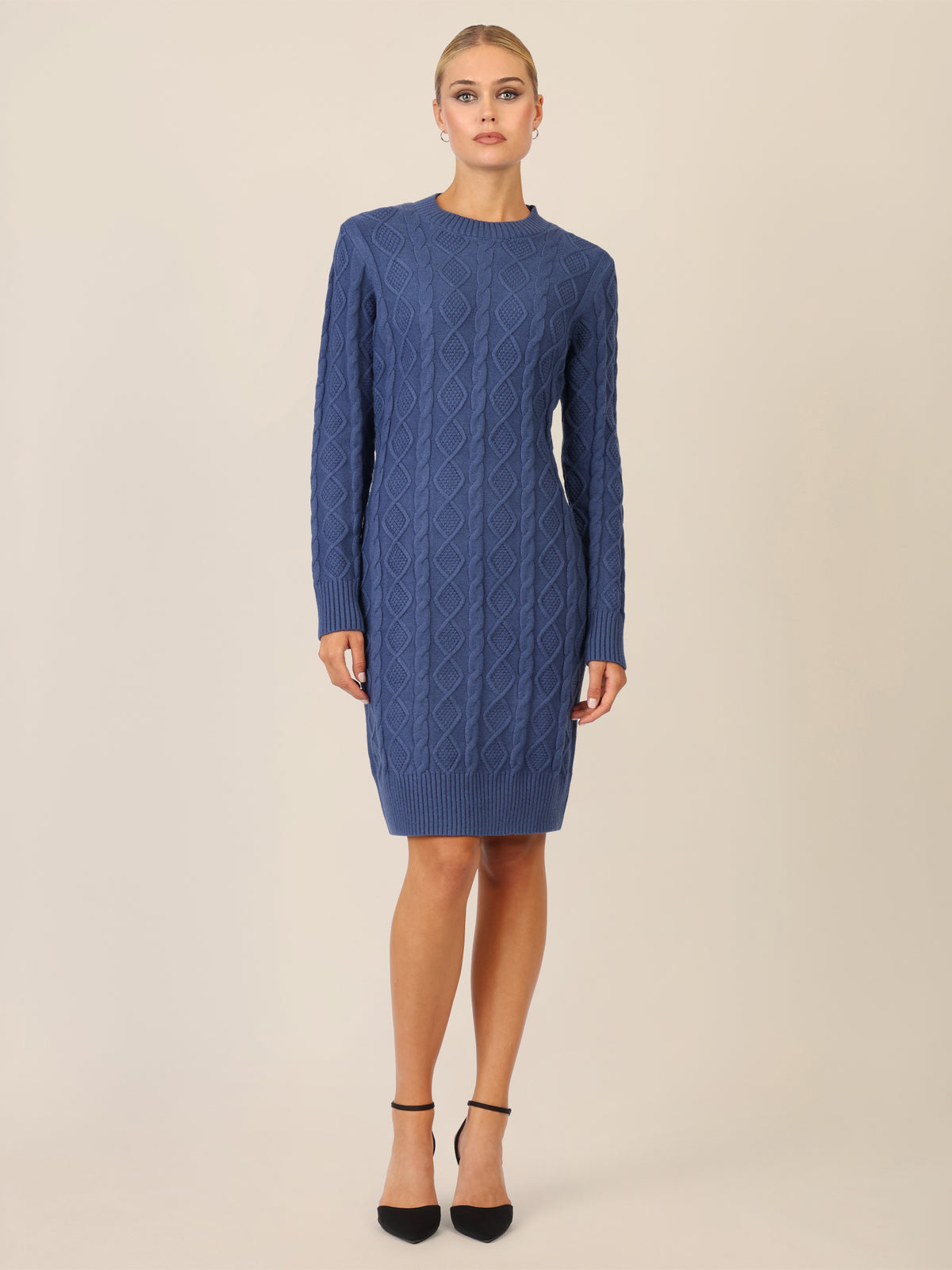 APART Strickkleid mit Strukturmuster und Rundhalsausschnitt | mittelblau