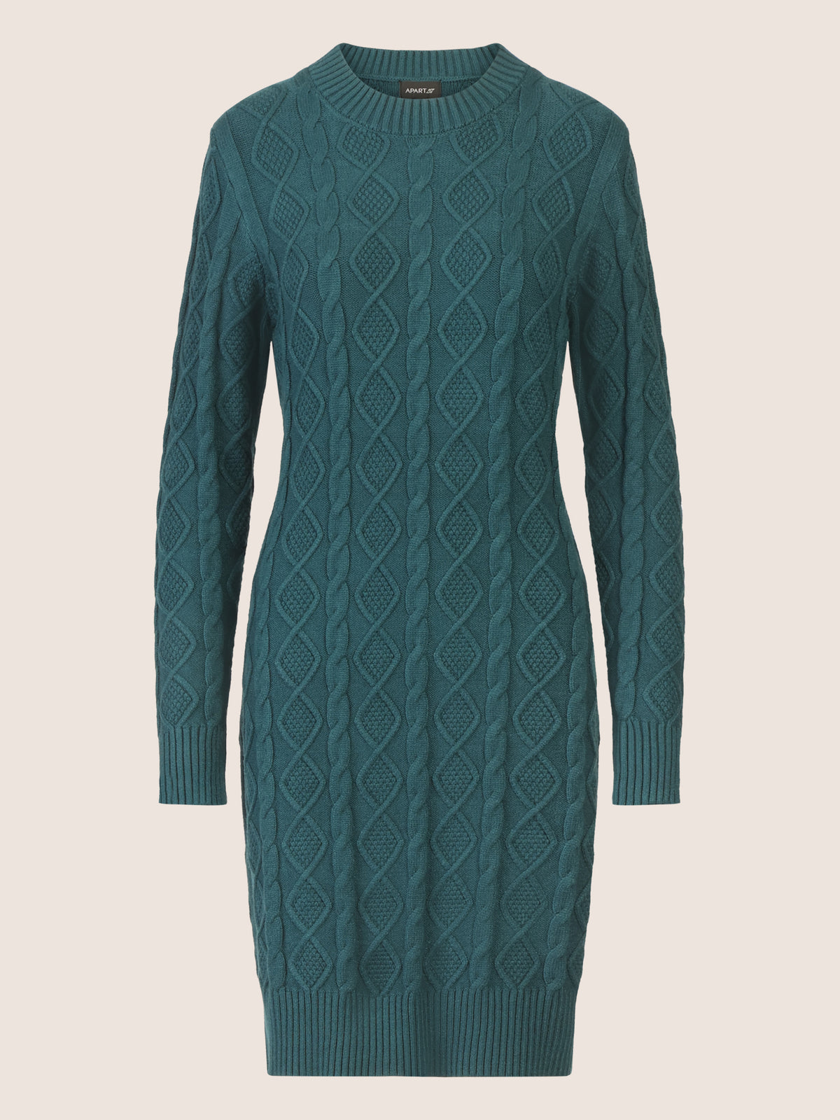 APART Strickkleid mit Strukturmuster und Rundhalsausschnitt | dunkelgrün