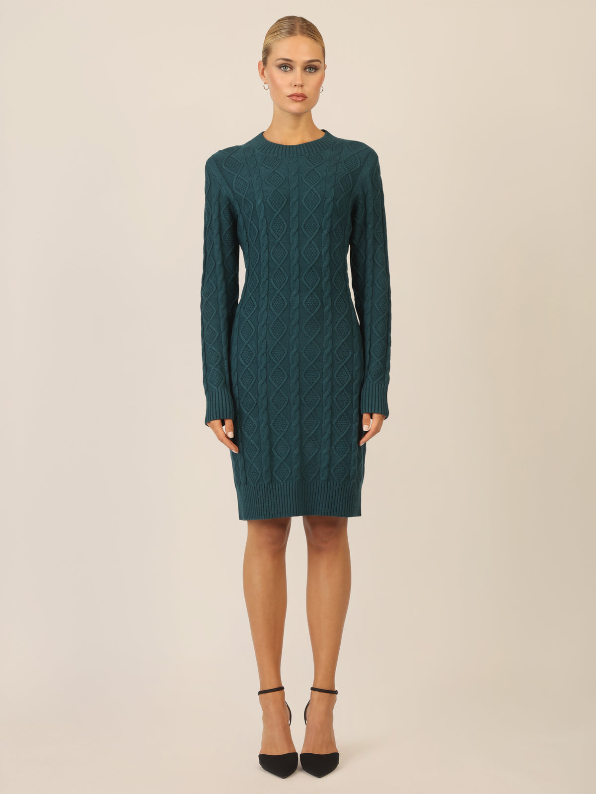 APART Strickkleid mit Strukturmuster und Rundhalsausschnitt | dunkelgrün