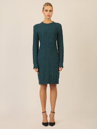 APART Strickkleid mit Strukturmuster und Rundhalsausschnitt | dunkelgrün