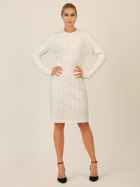 APART Strickkleid mit Strukturmuster und Rundhalsausschnitt | creme