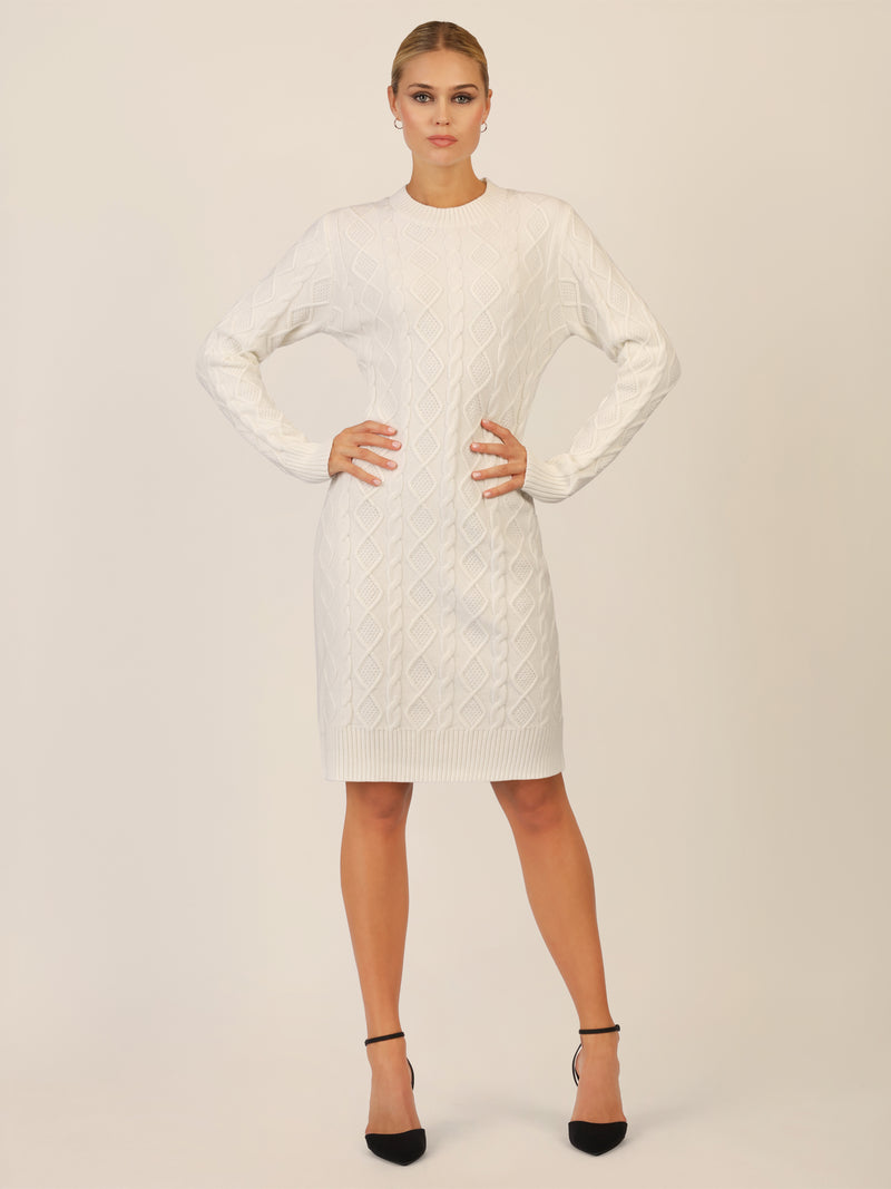 APART Strickkleid mit Strukturmuster und Rundhalsausschnitt | creme