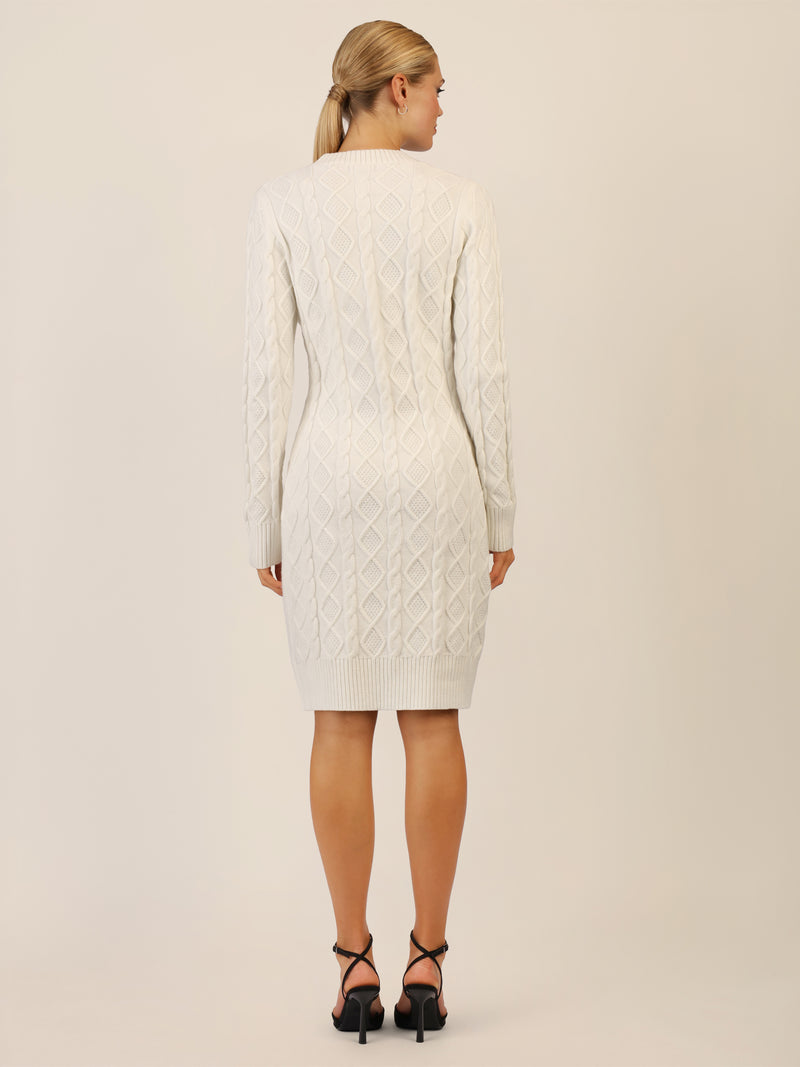 APART Strickkleid mit Strukturmuster und Rundhalsausschnitt | creme