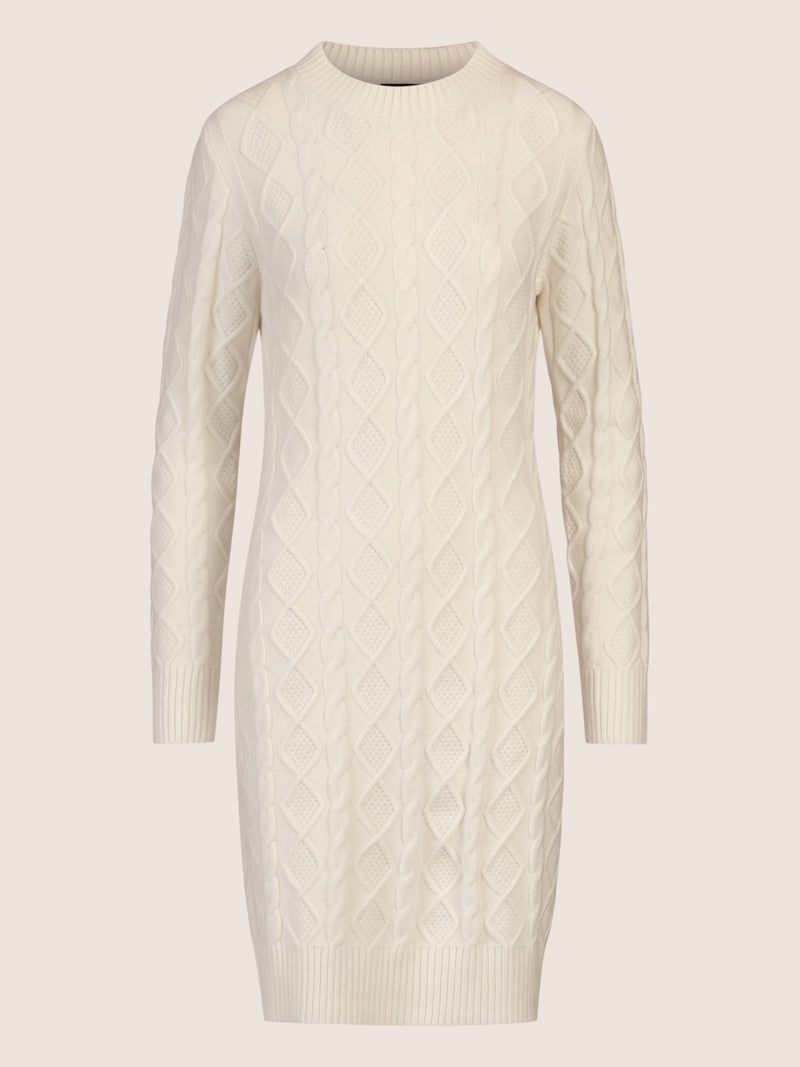 APART Strickkleid mit Strukturmuster und Rundhalsausschnitt | creme