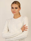 APART Strickkleid mit Strukturmuster und Rundhalsausschnitt | creme