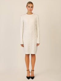 APART Strickkleid mit Strukturmuster und Rundhalsausschnitt | creme
