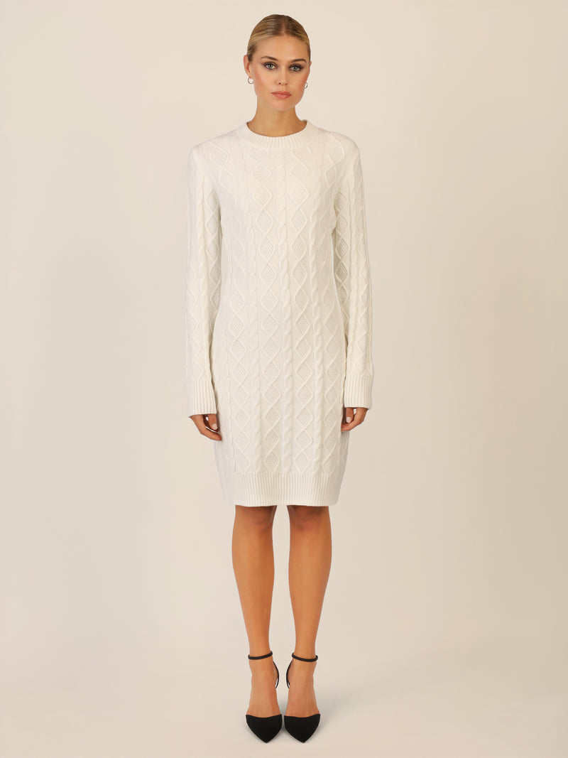 APART Strickkleid mit Strukturmuster und Rundhalsausschnitt | creme