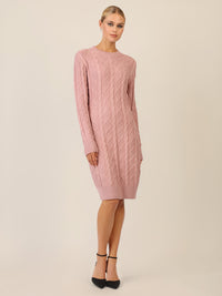 APART Strickkleid mit Strukturmuster und Rundhalsausschnitt | mauve