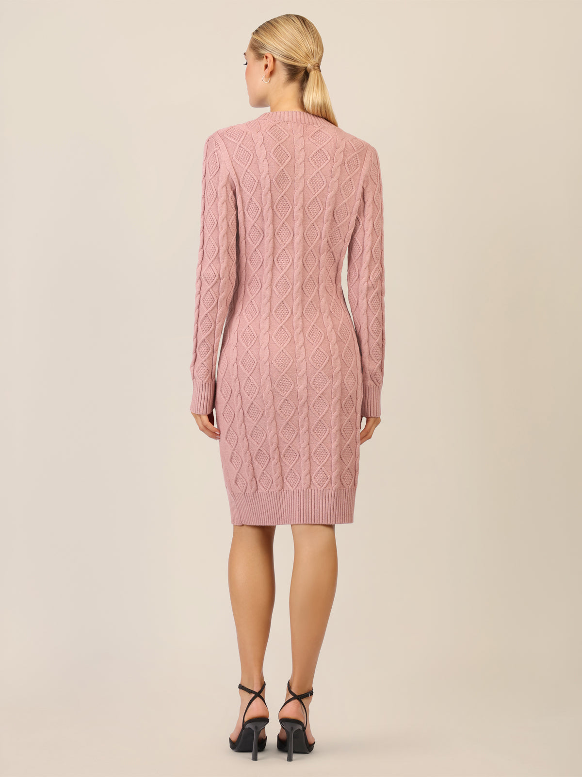 APART Strickkleid mit Strukturmuster und Rundhalsausschnitt | mauve