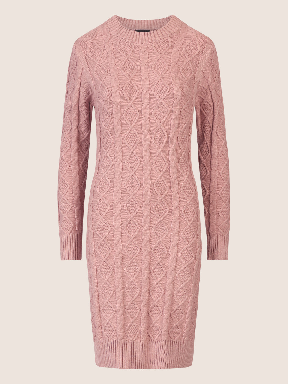 APART Strickkleid mit Strukturmuster und Rundhalsausschnitt | mauve