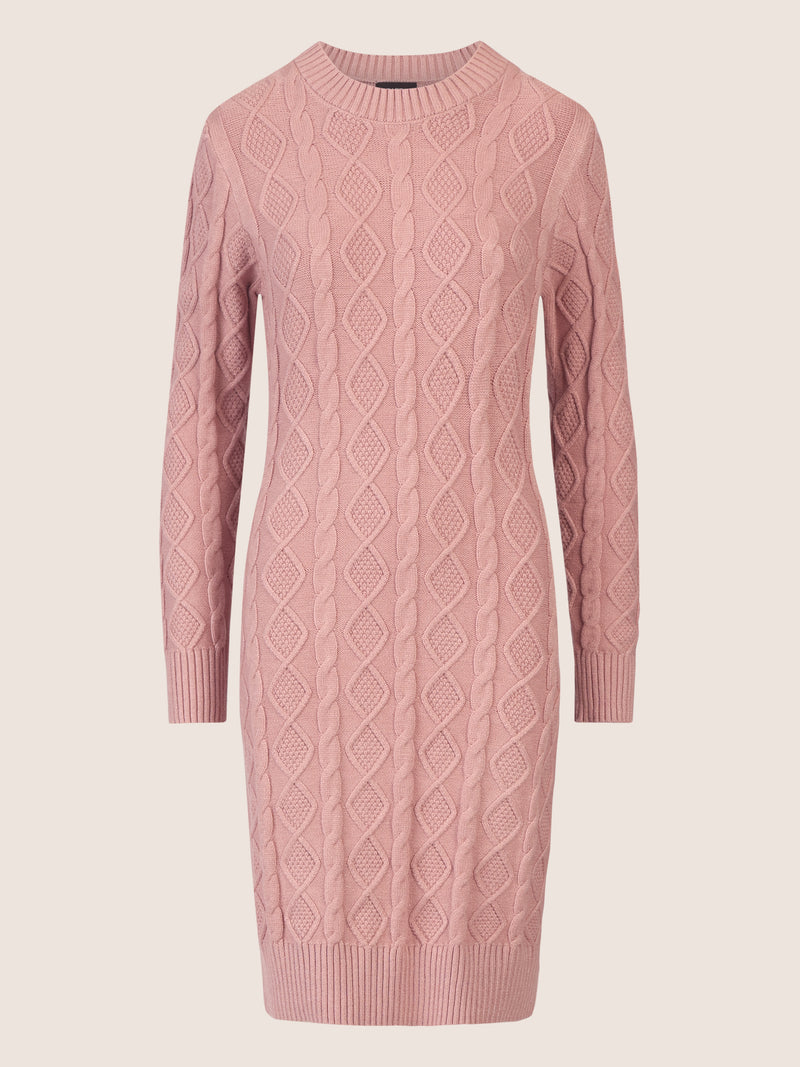 APART Strickkleid mit Strukturmuster und Rundhalsausschnitt | mauve