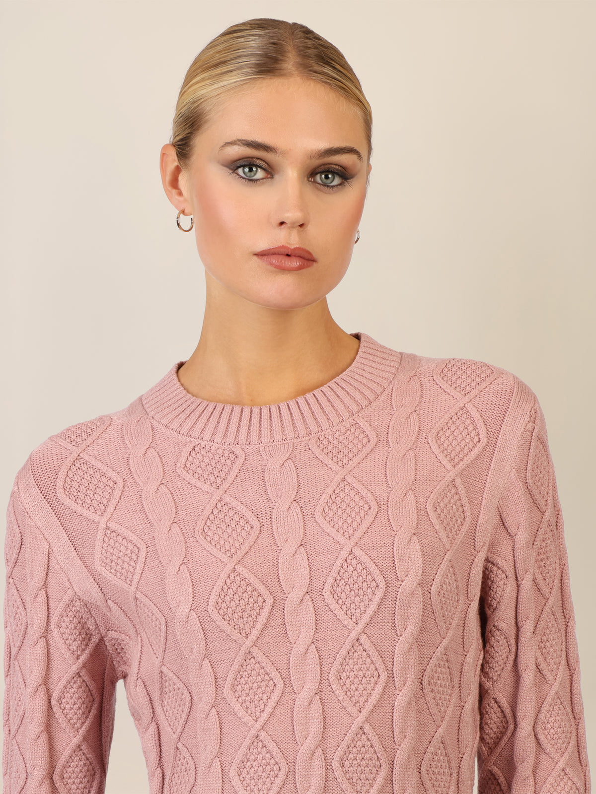 APART Strickkleid mit Strukturmuster und Rundhalsausschnitt | mauve