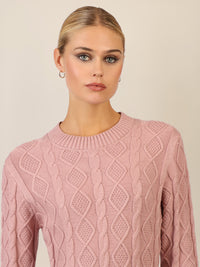 APART Strickkleid mit Strukturmuster und Rundhalsausschnitt | mauve