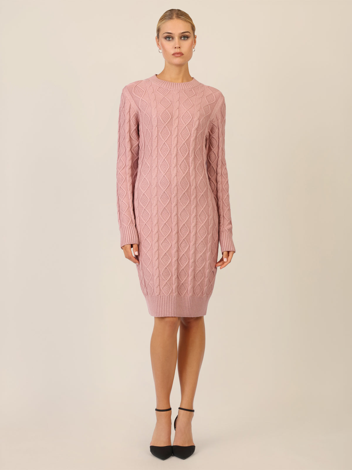APART Strickkleid mit Strukturmuster und Rundhalsausschnitt | mauve
