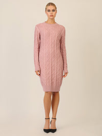 APART Strickkleid mit Strukturmuster und Rundhalsausschnitt | mauve