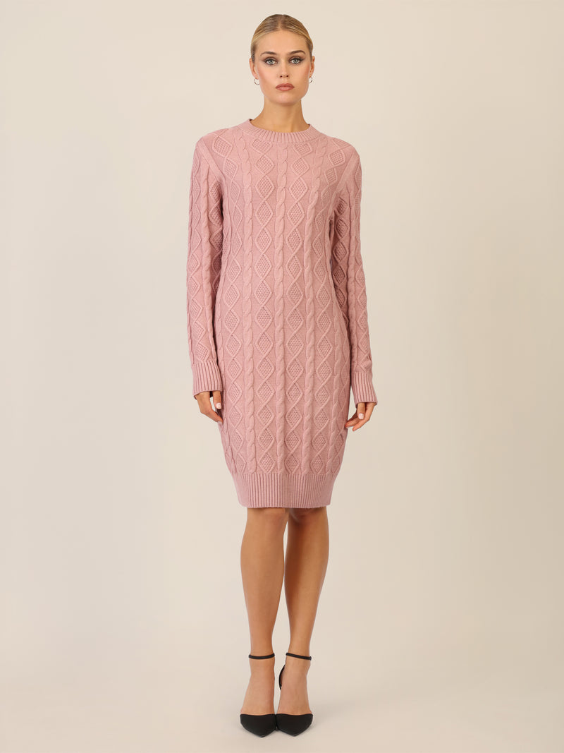 APART Strickkleid mit Strukturmuster und Rundhalsausschnitt | mauve