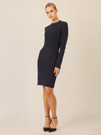 APART Strickkleid mit Strukturmuster und Rundhalsausschnitt | nachtblau