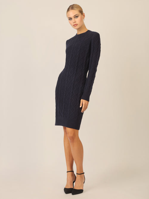 APART Strickkleid mit Strukturmuster und Rundhalsausschnitt | nachtblau image 1