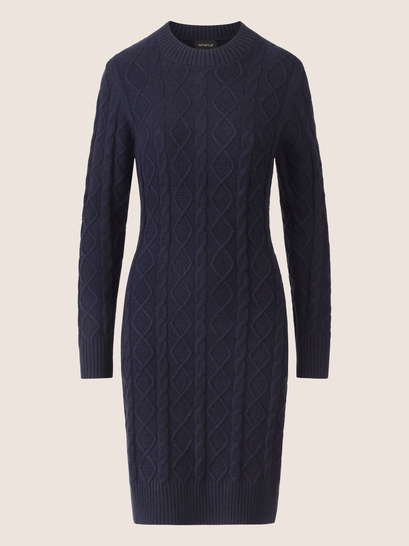 APART Strickkleid mit Strukturmuster und Rundhalsausschnitt | nachtblau