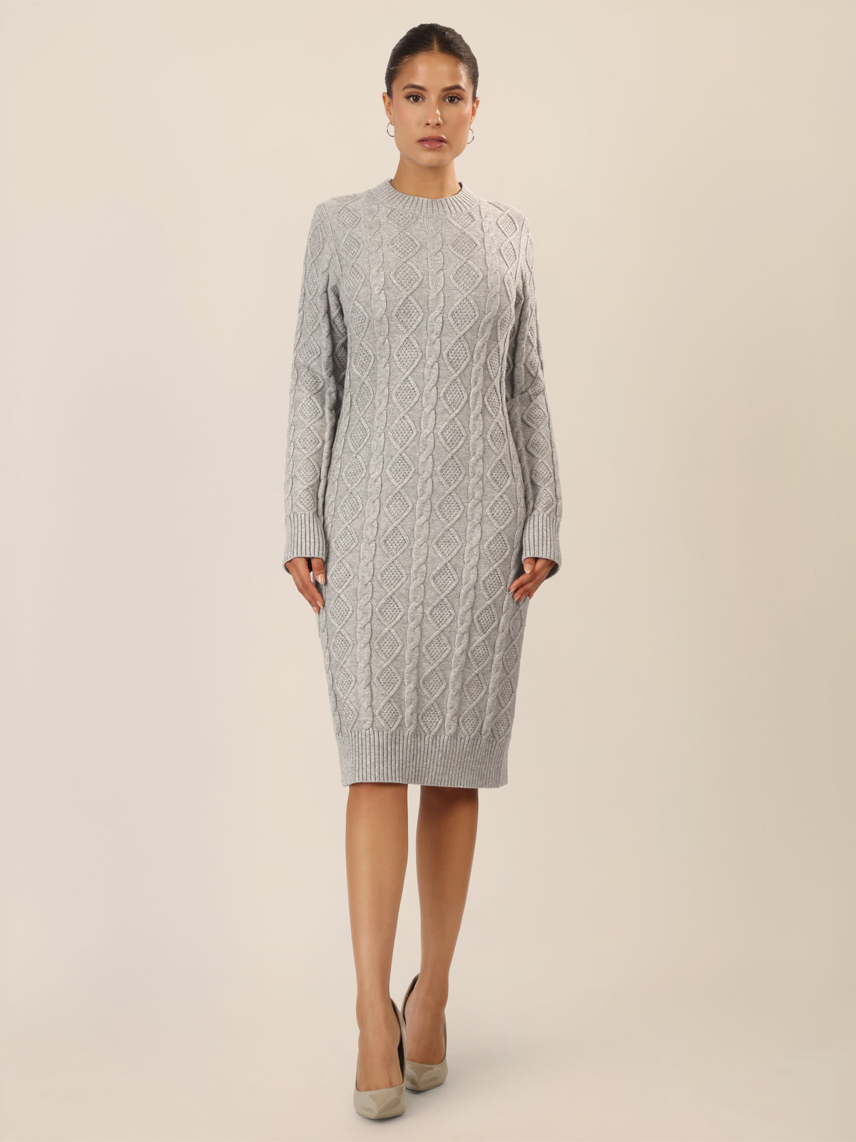 APART Strickkleid mit Strukturmuster und Rundhalsausschnitt | graumeliert