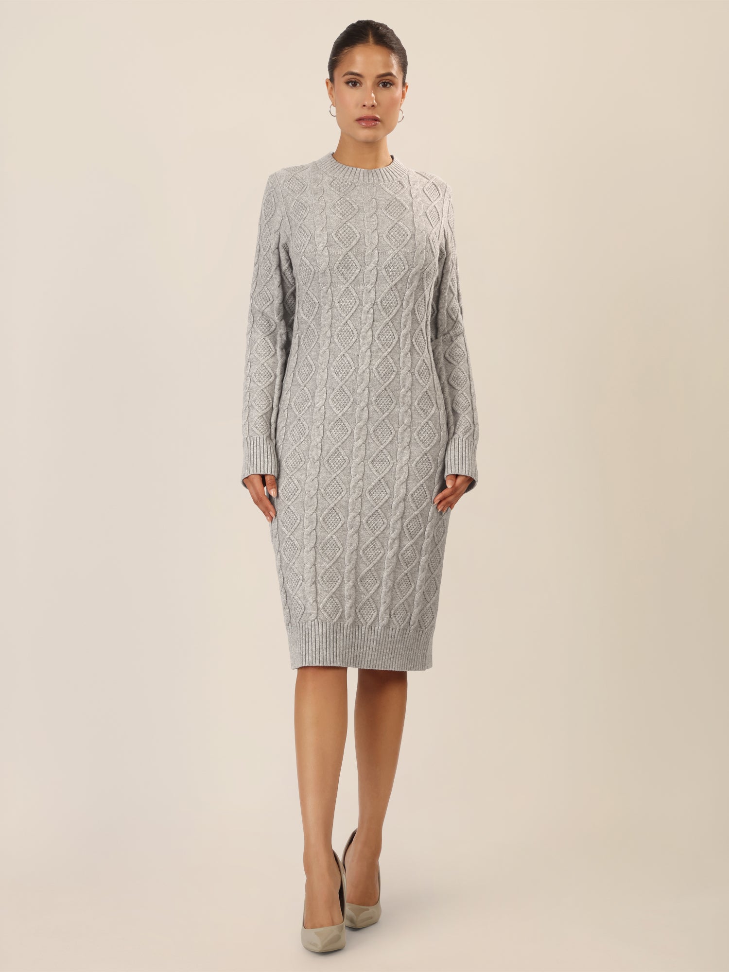 APART Strickkleid mit Strukturmuster und Rundhalsausschnitt | graumeliert