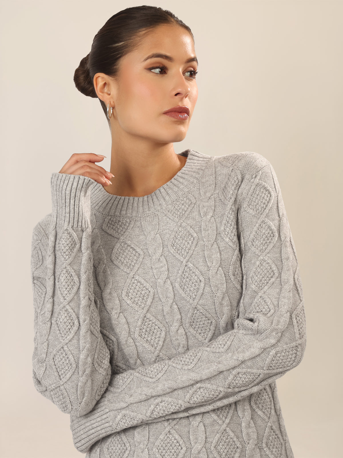 APART Strickkleid mit Strukturmuster und Rundhalsausschnitt | graumeliert