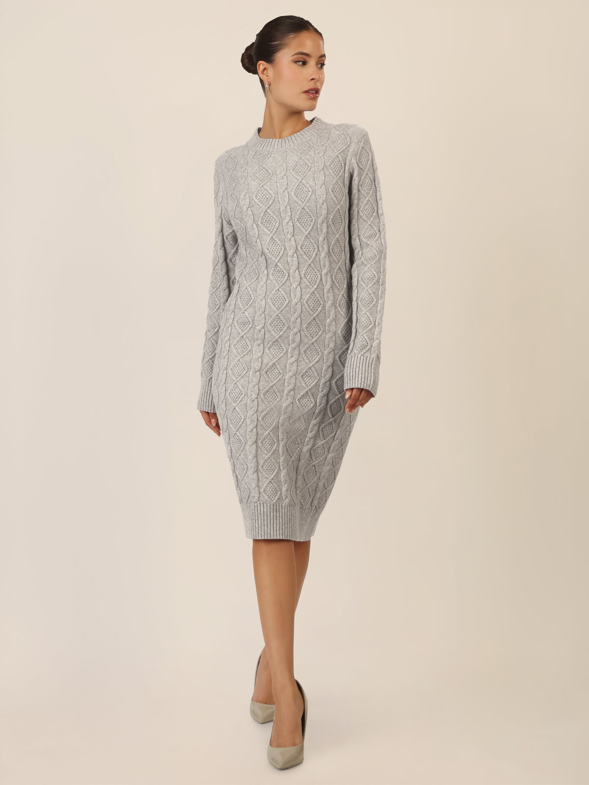 APART Strickkleid mit Strukturmuster und Rundhalsausschnitt | graumeliert