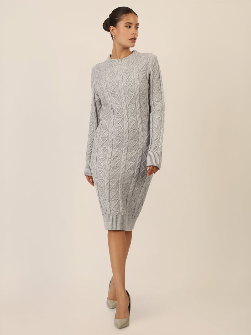APART Strickkleid mit Strukturmuster und Rundhalsausschnitt | graumeliert