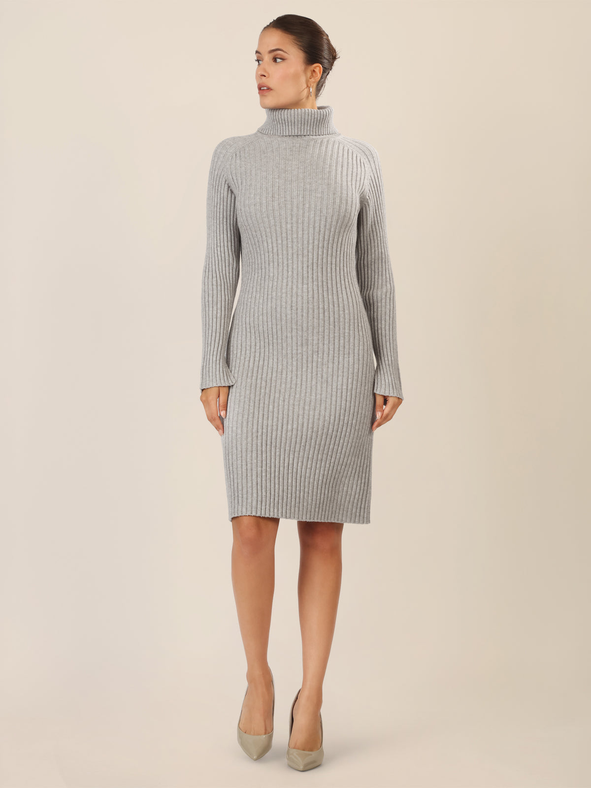APART Rippenstrickkleid mit Rollkragen | graumeliert