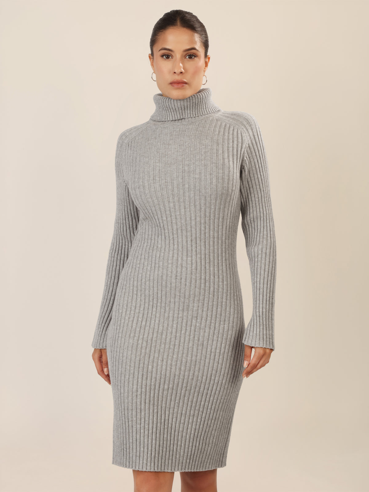 APART Rippenstrickkleid mit Rollkragen | graumeliert