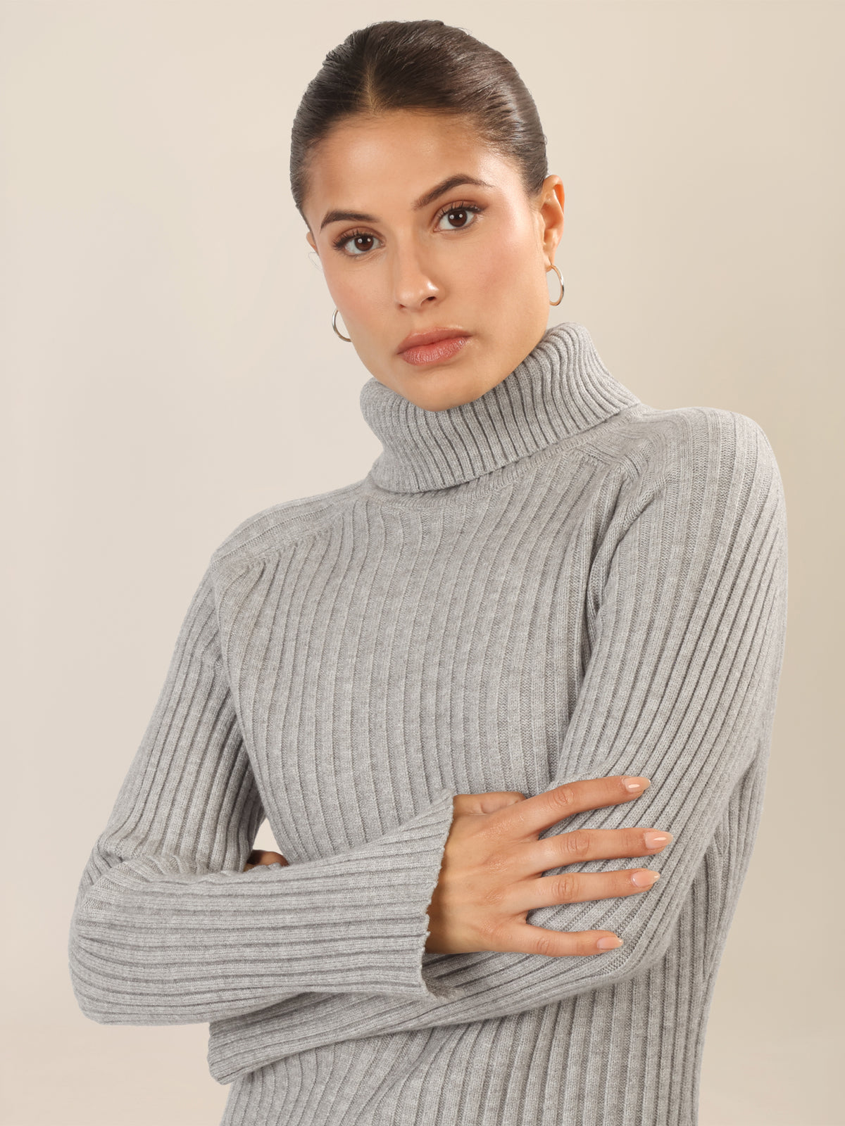 APART Rippenstrickkleid mit Rollkragen | graumeliert