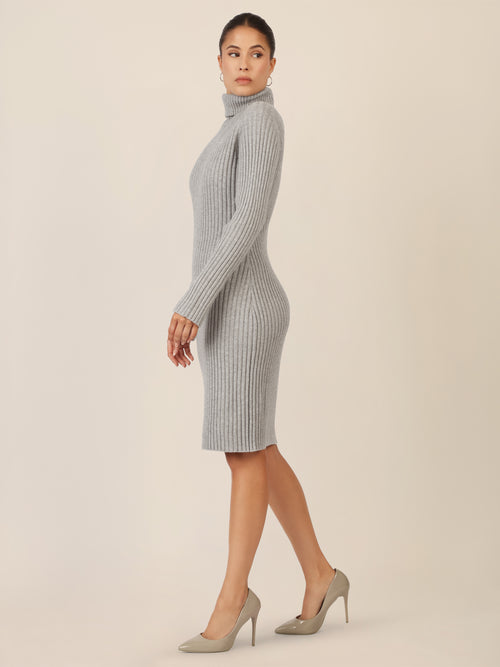 APART Rippenstrickkleid mit Rollkragen | graumeliert image 1