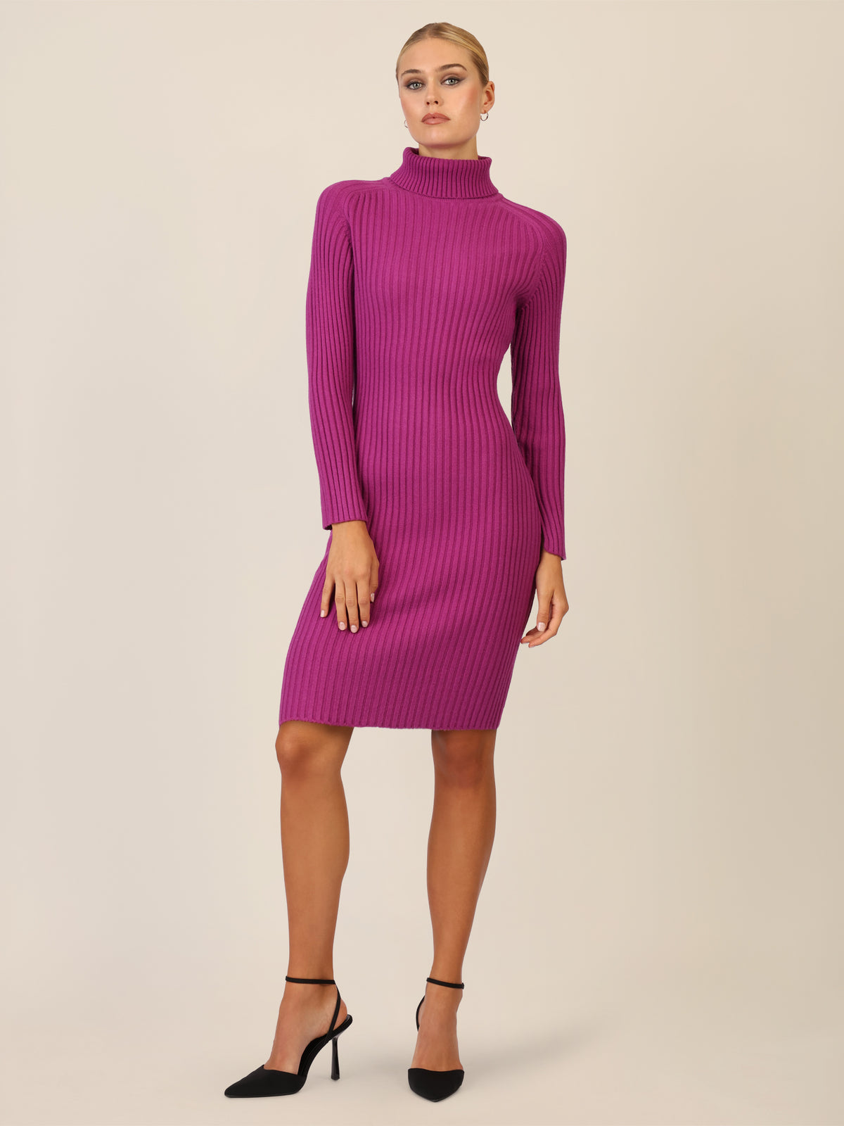 APART Rippenstrickkleid mit Rollkragen | lila