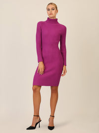 APART Rippenstrickkleid mit Rollkragen | lila