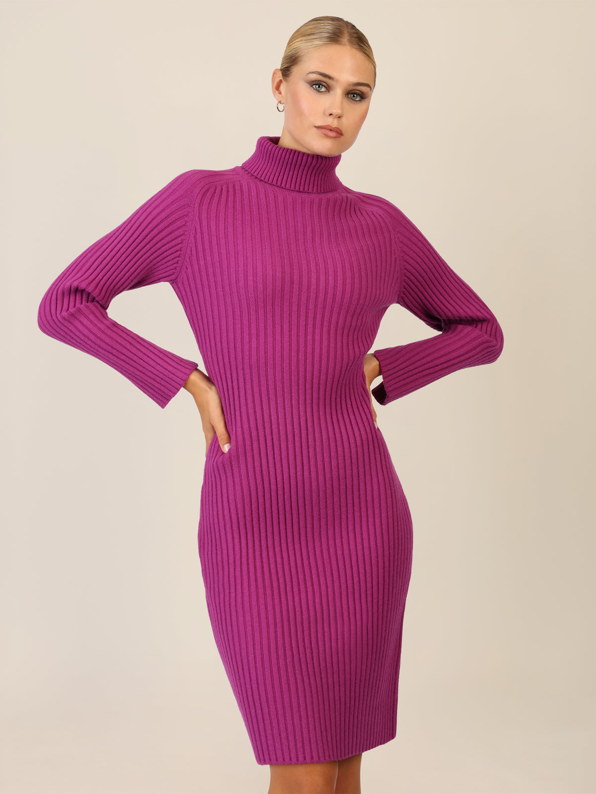 APART Rippenstrickkleid mit Rollkragen | lila