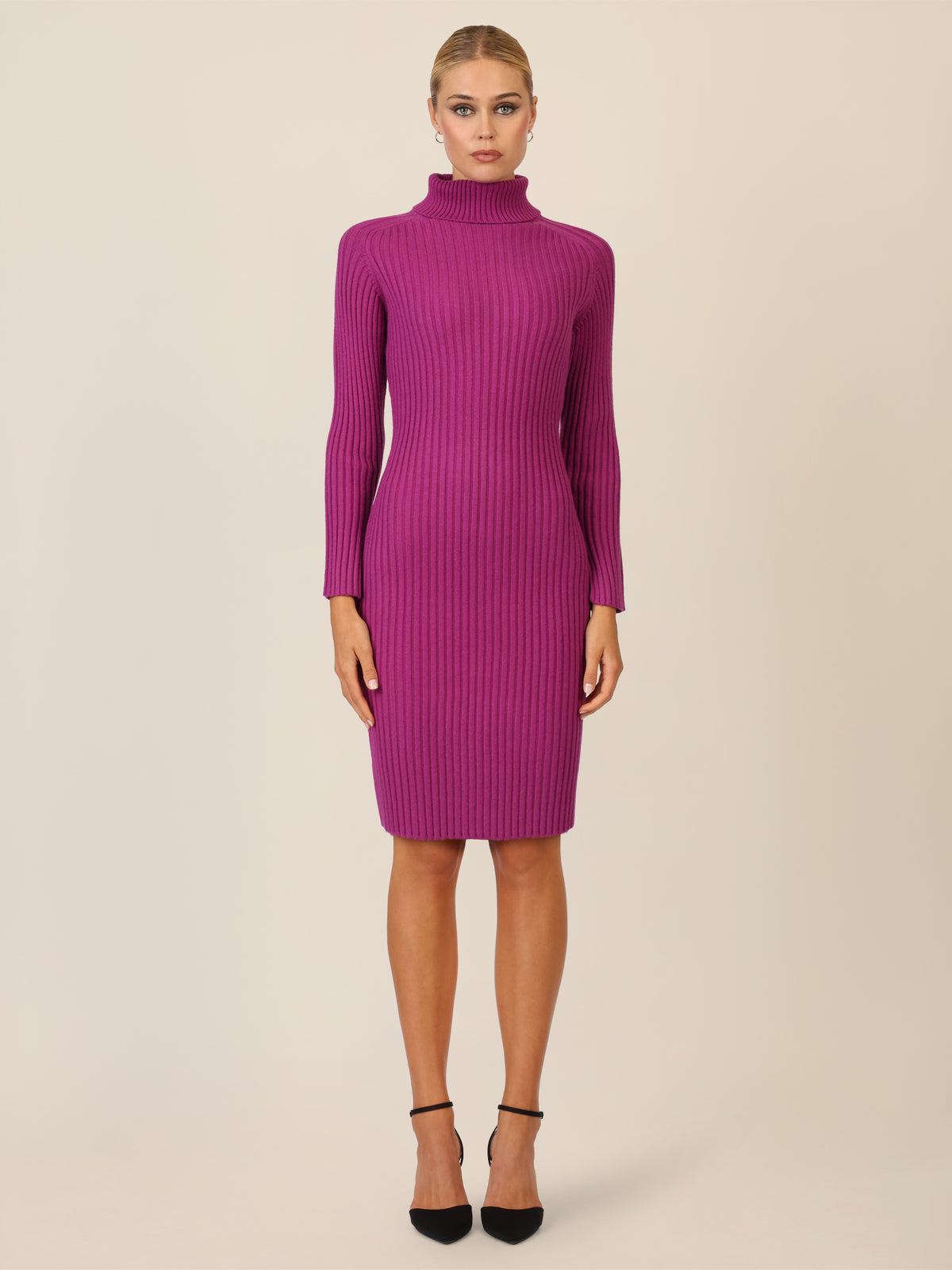 APART Rippenstrickkleid mit Rollkragen | lila