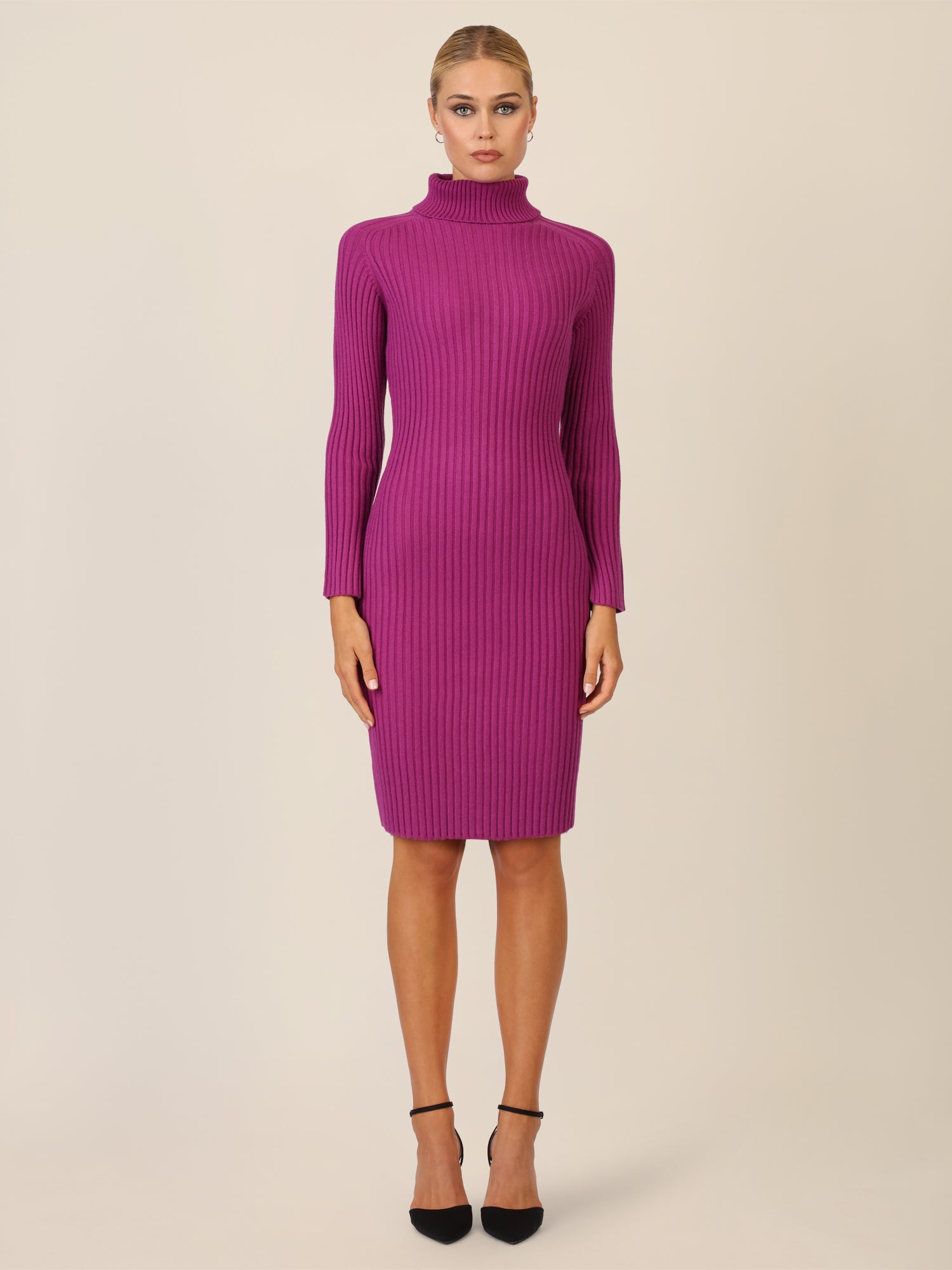 APART Rippenstrickkleid mit Rollkragen | lila