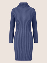 APART Rippenstrickkleid mit Rollkragen | mittelblau
