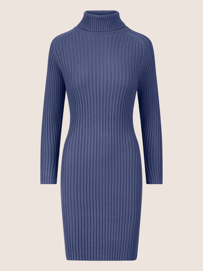 APART Rippenstrickkleid mit Rollkragen | mittelblau