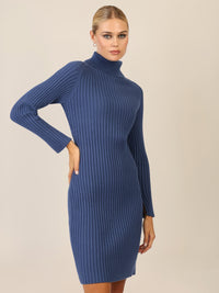 APART Rippenstrickkleid mit Rollkragen | mittelblau