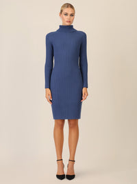 APART Rippenstrickkleid mit Rollkragen | mittelblau
