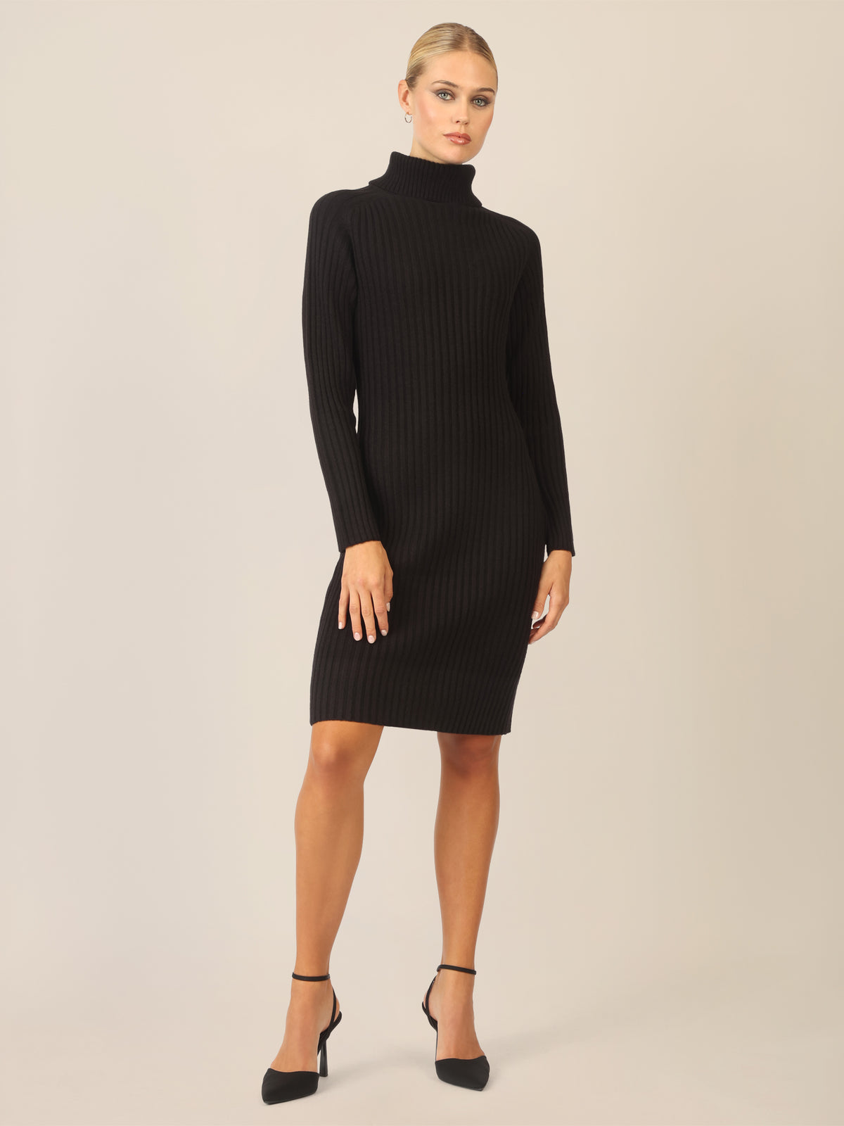 APART Rippenstrickkleid mit Rollkragen | schwarz