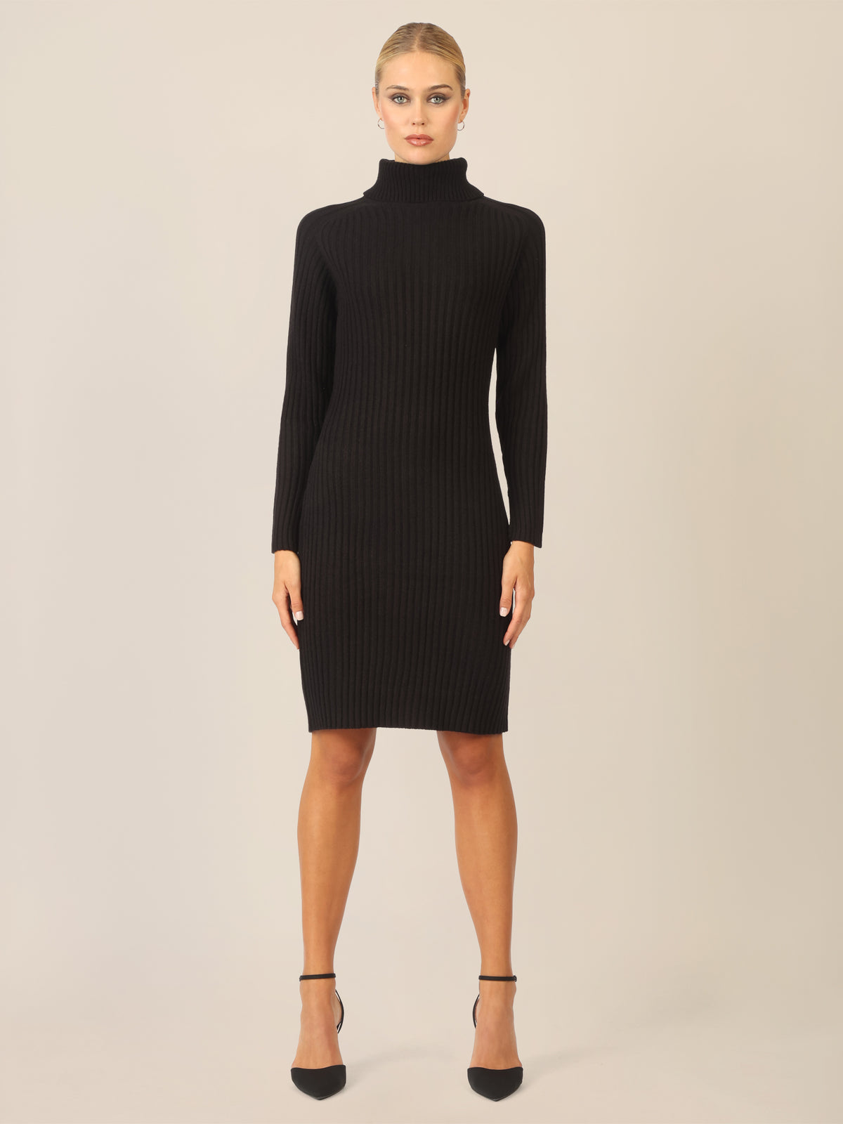 APART Rippenstrickkleid mit Rollkragen | schwarz