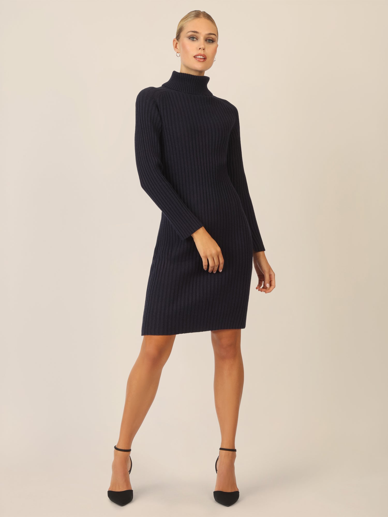 APART Rippenstrickkleid mit Rollkragen | nachtblau