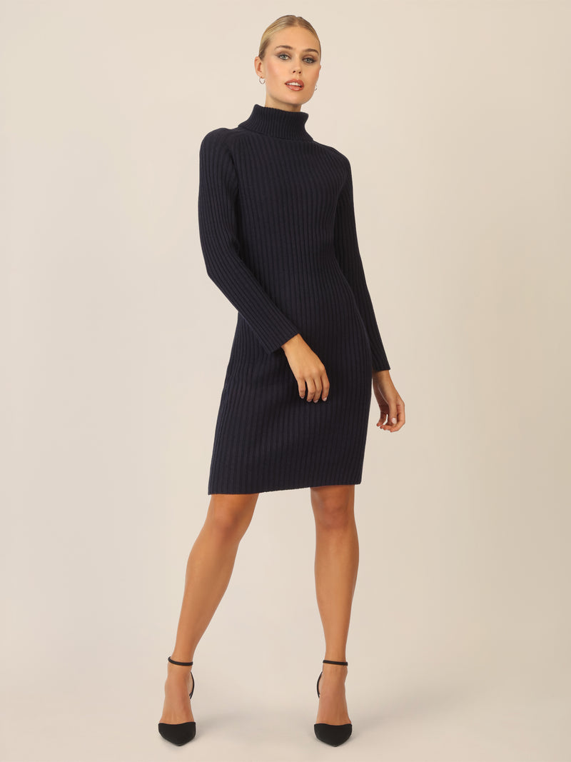 APART Rippenstrickkleid mit Rollkragen | nachtblau