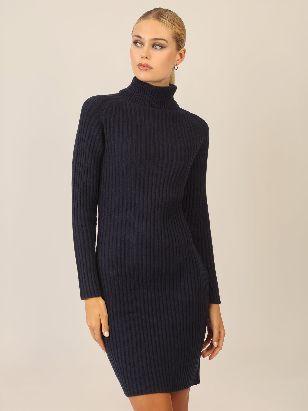 APART Rippenstrickkleid mit Rollkragen | nachtblau